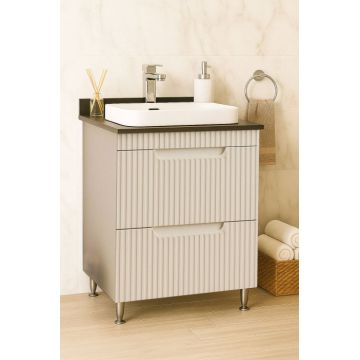 Set Baza front MDF si Lavoar seria 633, cu sertare, montata, 60 cm, crem