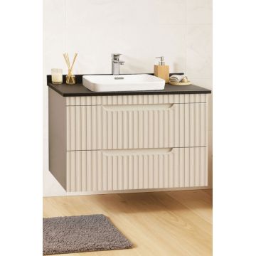 Set Baza front MDF si Lavoar seria 633, suspendata, cu sertare, montata, 80 cm, crem