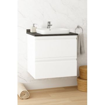 Set Baza front MDF si Lavoar seria 686, suspendata, cu sertare, 60 cm, alb