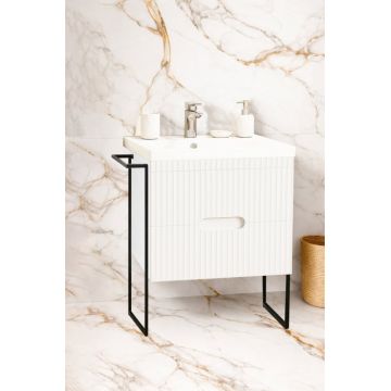 Set Baza front MDF si Lavoar seria 709, cadru metalic, cu sertare, 60 cm, alb