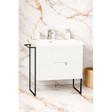 Set Baza front MDF si Lavoar seria 709, cadru metalic, cu sertare, 70 cm, alb