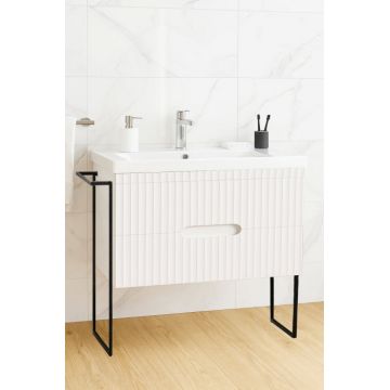 Set Baza front MDF si Lavoar seria 709, cadru metalic, cu sertare, 80 cm, alb
