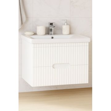 Set Baza front MDF si Lavoar seria 709, suspendata, cu sertare, 80 cm, alb