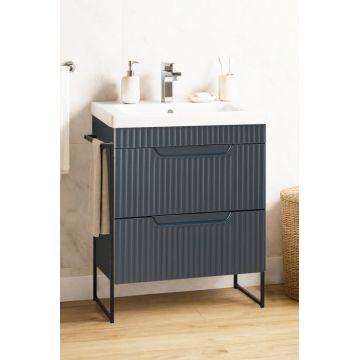 Set Baza front MDF si Lavoar seria 733, cadru metalic, cu sertare, montata, 60 cm, antracit
