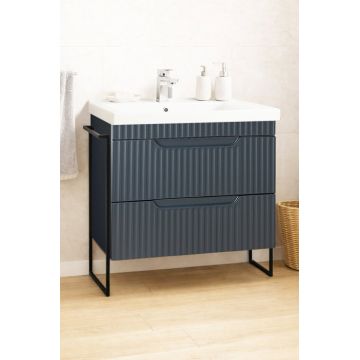 Set Baza front MDF si Lavoar seria 733, cadru metalic, cu sertare, montata, 80 cm, antracit