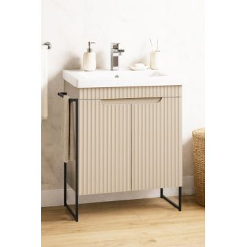 Set Baza front MDF si Lavoar seria 733, cadru metalic, montata, 60 cm, crem