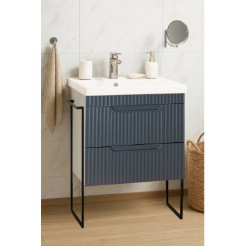 Set Baza front MDF si Lavoar seria 733, cadru metalic, sertare, 60 cm, antracit