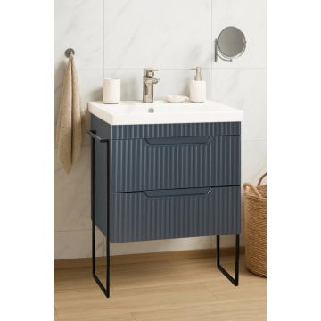 Set Baza front MDF si Lavoar seria 733, cadru metalic, sertare, montata, 60 cm, antracit