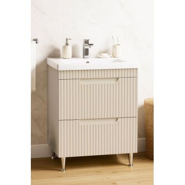 Set Baza front MDF si Lavoar seria 733, cu sertare, montata, 60 cm, crem