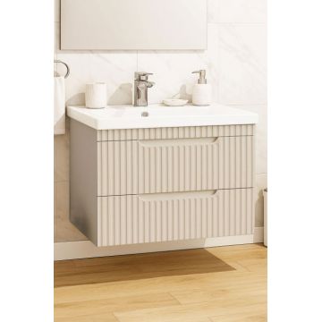 Set Baza front MDF si Lavoar seria 733, suspendata, cu sertare, montata, 80 cm, crem
