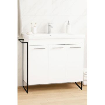 Set Baza front MDF si Lavoar seria 754, cadru metalic, 80 cm, alb