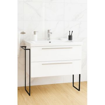 Set Baza front MDF si Lavoar seria 754, cadru metalic, cu sertare, 80 cm, alb