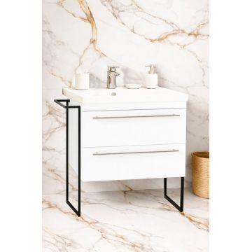 Set Baza front MDF si Lavoar seria 754, cadru metalic, cu sertare, montata, 70 cm, alb