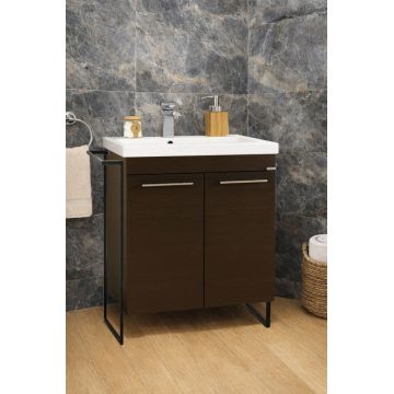 Set Baza front MDF si Lavoar seria 754, cadru metalic, montata, 60 cm, wenge