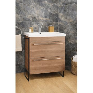 Set Baza front MDF si Lavoar seria 754, cadru metalic, sertare, montata, 60 cm, bambus