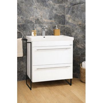 Set Baza front MDF si Lavoar seria 754, cadru metalic, sertare, montata, 65 cm, alb
