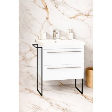 Set Baza front MDF si Lavoar seria 766, cadru metalic, cu sertare, 60 cm, alb