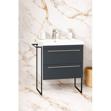 Set Baza front MDF si Lavoar seria 766, cadru metalic, cu sertare, 60 cm, antracit