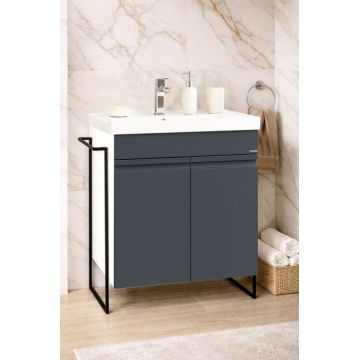 Set Baza front MDF si Lavoar seria 786, cadru metalic, 60 cm, antracit
