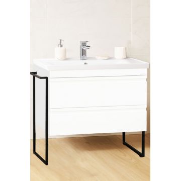 Set Baza front MDF si Lavoar seria 786, cadru metalic, cu sertare, 90 cm, alb