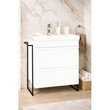 Set Baza front MDF si Lavoar seria 786, cadru metalic, cu sertare, montata, 60 cm, alb