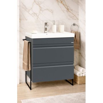 Set Baza front MDF si Lavoar seria 786, cadru metalic, cu sertare, montata, 60 cm, antracit