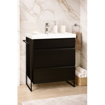 Set Baza front MDF si Lavoar seria 786, cadru metalic, cu sertare, montata, 60 cm, negru