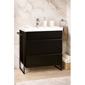Set Baza front MDF si Lavoar seria 786, cadru metalic, cu sertare, montata, 70 cm, negru