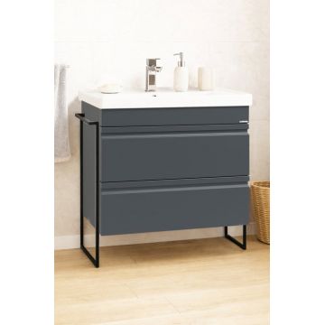 Set Baza front MDF si Lavoar seria 786, cadru metalic, cu sertare, montata, 80 cm, antracit