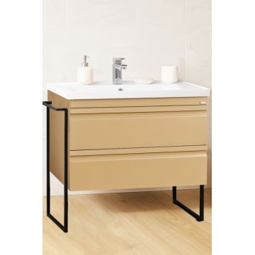 Set Baza front MDF si Lavoar seria 786, cadru metalic, cu sertare, montata, 80 cm, cappuccino