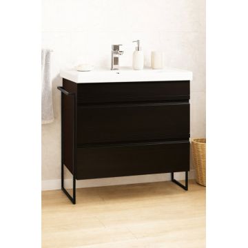 Set Baza front MDF si Lavoar seria 786, cadru metalic, cu sertare, montata, 80 cm, negru