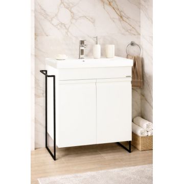 Set Baza front MDF si Lavoar seria 786, cadru metalic, montata, 60 cm, alb