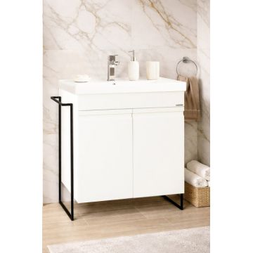 Set Baza front MDF si Lavoar seria 786, cadru metalic, montata, 65 cm, alb