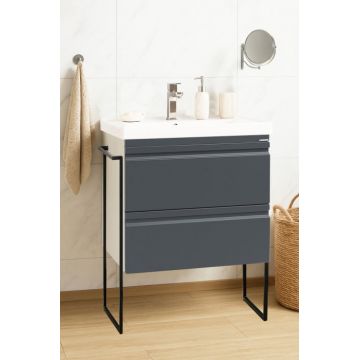 Set Baza front MDF si Lavoar seria 786, cadru metalic, sertare, 60 cm, antracit