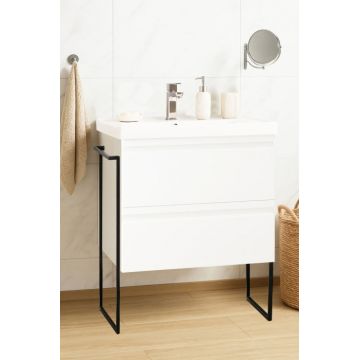 Set Baza front MDF si Lavoar seria 786, cadru metalic, sertare, montata, 65 cm, alb
