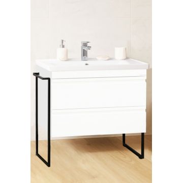 Set Baza front MDF si Lavoar seria 786, cadru metalic, sertare, montata, 80 cm, alb