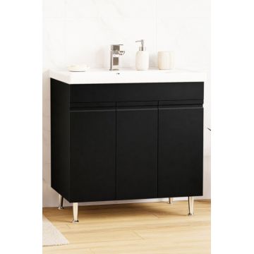Set Baza front MDF si Lavoar seria 786, montata, 80 cm, negru