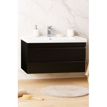 Set Baza front MDF si Lavoar seria 786, suspendata, cu sertare, montata, 100 cm, negru