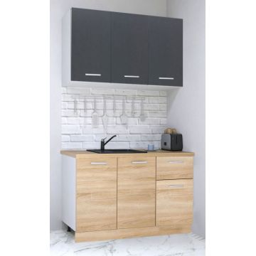 Set bucatarie GERMANIA 120 cm, 4 corpuri, 1 sertar, blat gros, sonoma + antracit