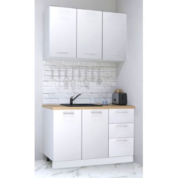 Set bucatarie GERMANIA 120 cm, 4 corpuri, 3 sertare, blat gros, alb
