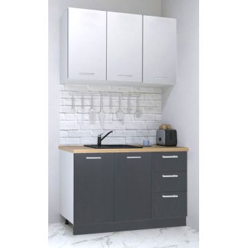 Set bucatarie GERMANIA 120 cm, 4 corpuri, 3 sertare, blat gros, antracit + alb
