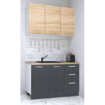 Set bucatarie GERMANIA 120 cm, 4 corpuri, 3 sertare, blat gros, antracit + sonoma