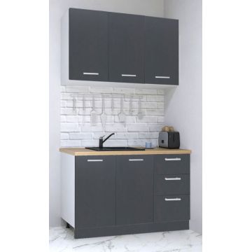 Set bucatarie GERMANIA 120 cm, 4 corpuri, 3 sertare, blat gros, antracit