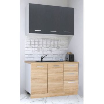 Set bucatarie GERMANIA 120 cm, 4 corpuri, 3 sertare, blat gros, sonoma + antracit