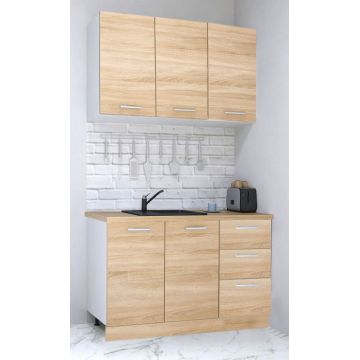 Set bucatarie GERMANIA 120 cm, 4 corpuri, 3 sertare, blat gros, sonoma