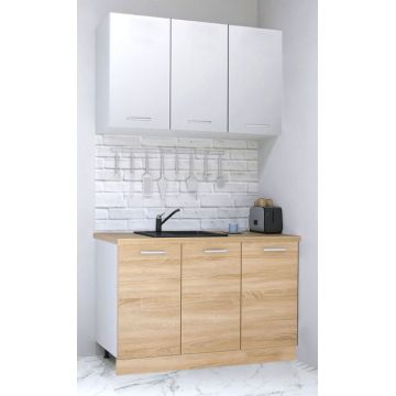 Set bucatarie GERMANIA 120 cm, 4 corpuri, blat gros, sonoma + alb