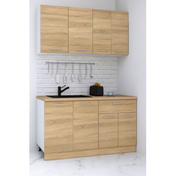 Set bucatarie GERMANIA 140 cm, 4 corpuri, 1 sertar, blat gros, sonoma
