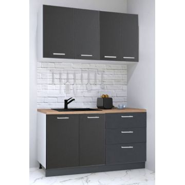 Set bucatarie GERMANIA 140 cm, 4 corpuri, 3 sertare, blat gros, antracit