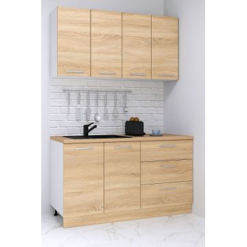 Set bucatarie GERMANIA 140 cm, 4 corpuri, 3 sertare, blat gros, sonoma