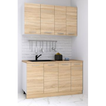 Set bucatarie GERMANIA 140 cm, 4 corpuri, blat gros, sonoma